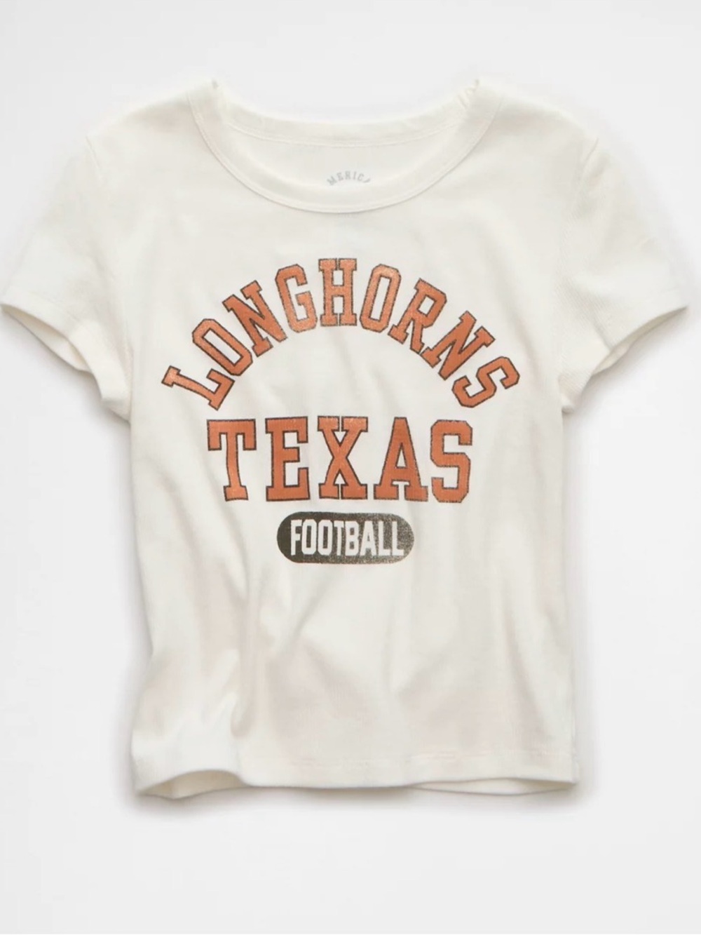 American Eagle Outfitters White Ribbed 'Longhorns Texas' Graphic Crop Top